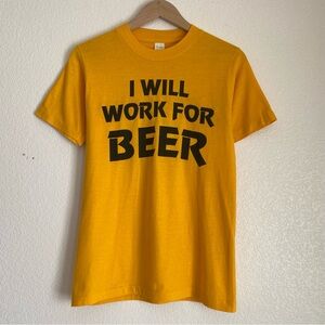 Vintage I Will Work For Beer Tally-Ho Pub Tampa, FL graphic t-shirt, yellow, S